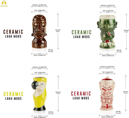 Ceramic Hawaiian Luau Tiki Mug Set of 4-3